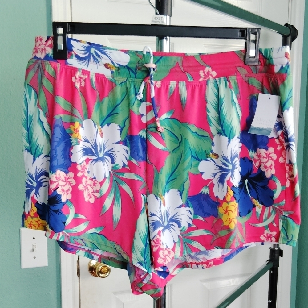 Swim by Cacique Women's Swim Shorts Size 16 NWT Tropical Floral Print Pink(W-4)